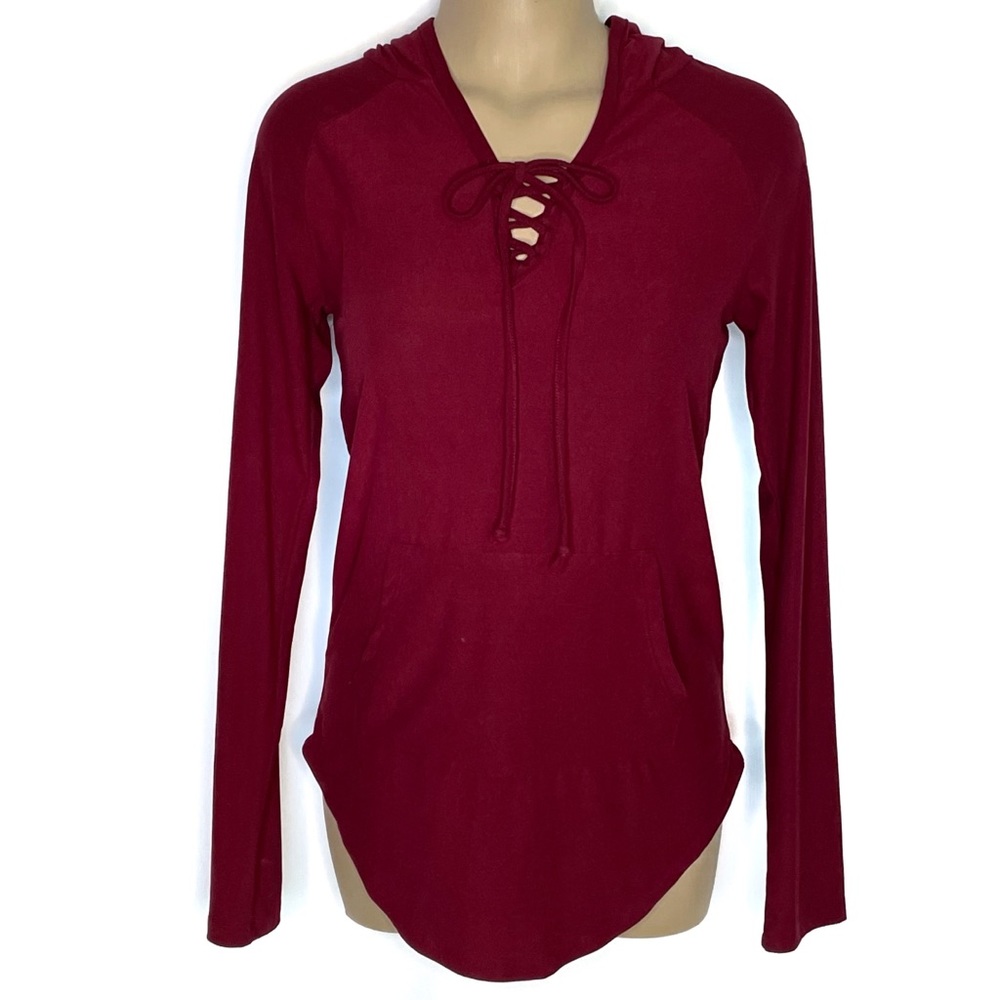 NO BOUNDARIES Hoodie Top Lace Up Lightweight Red Juniors Size Medium